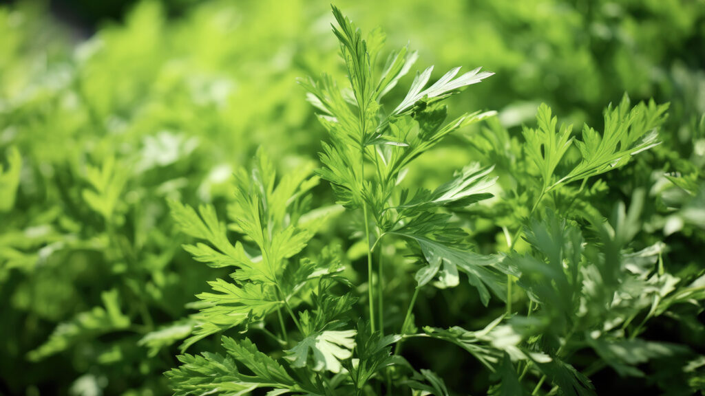 Artemisia annua verdoyante cultivée à l'état naturel.