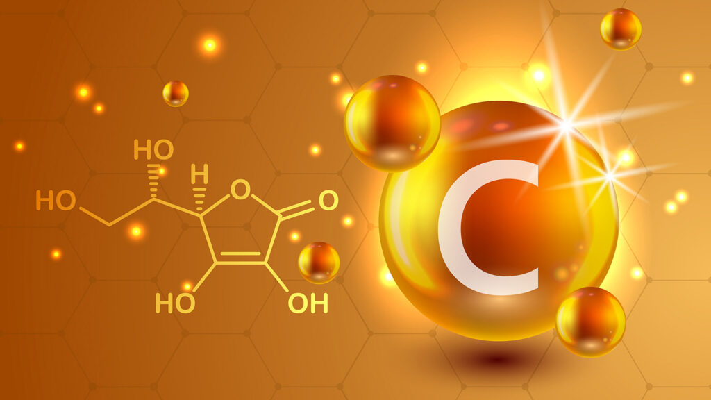 Représentation graphique de la structure chimique de la vitamine C (acide ascorbique)