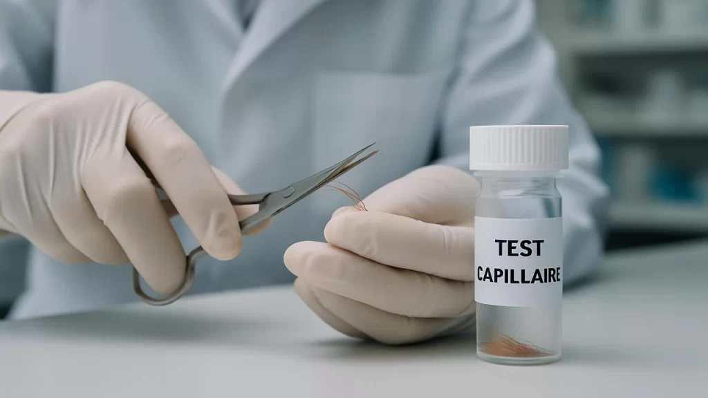 Technique de prélèvement pour un test capillaire de dépistage de drogue.