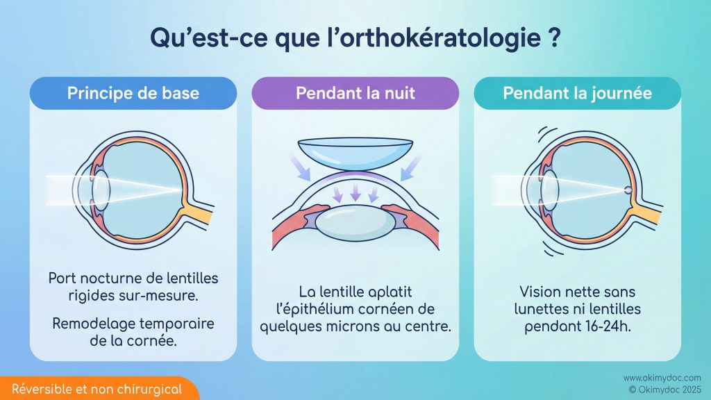 Infographie expliquant le principe de l'orthokératologie.