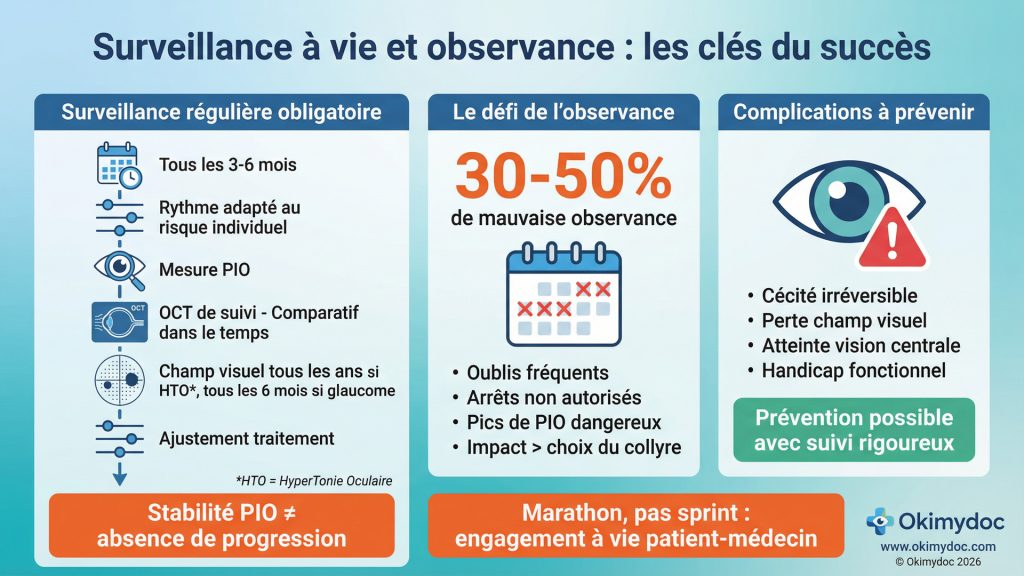 Infographie sur la surveillance et l'observance du glaucome.