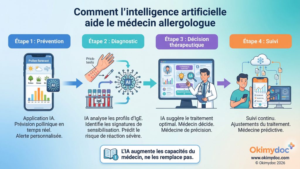 Infographie sur l'utilisation de l'intelligence artificielle en allergologie.