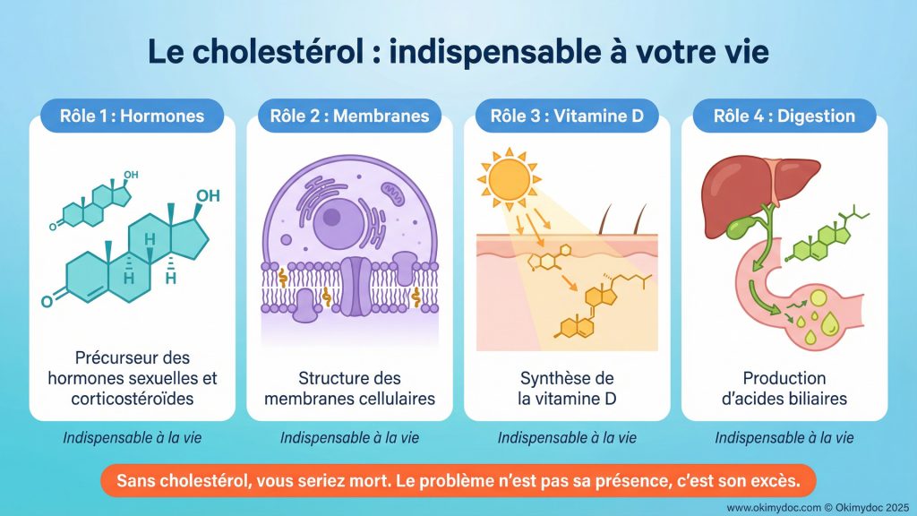 Infographie sur le rôle vital du cholestérol dans le corps humain.