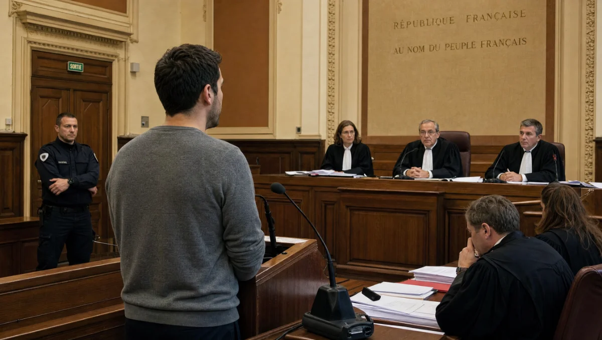 Accusé debout dans une salle d'audience devant les juges.