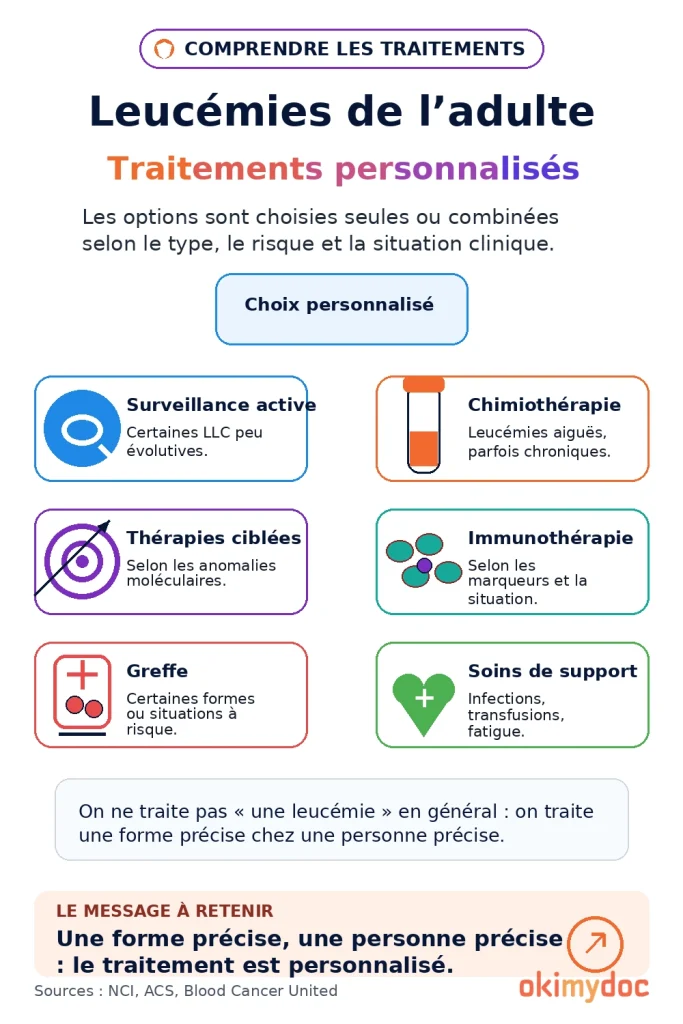 Infographie sur les traitements personnalisés de la leucémie de l'adulte.